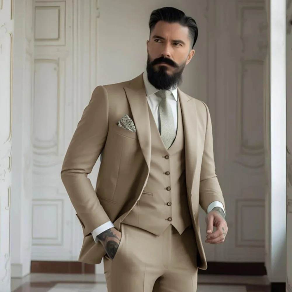 Khaki Formal Wear Men - 3 Pieces Post Khaki Suits Men