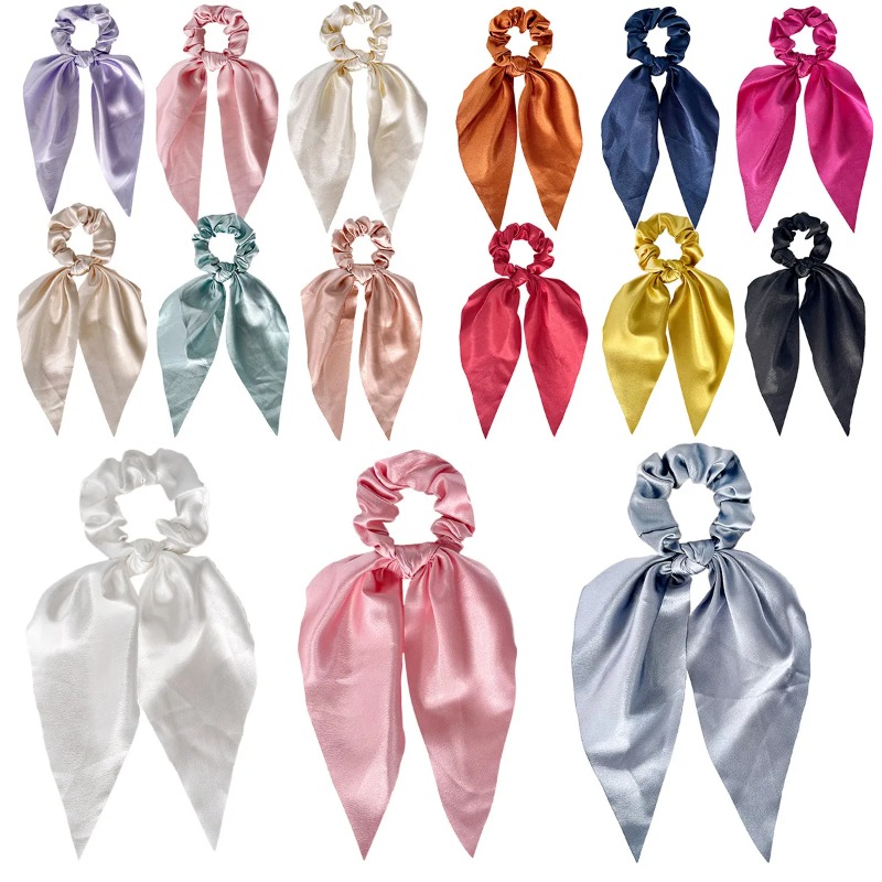 Satin Bow Tie - 1PC Satin Long Ribbon Scrunchies Elastic