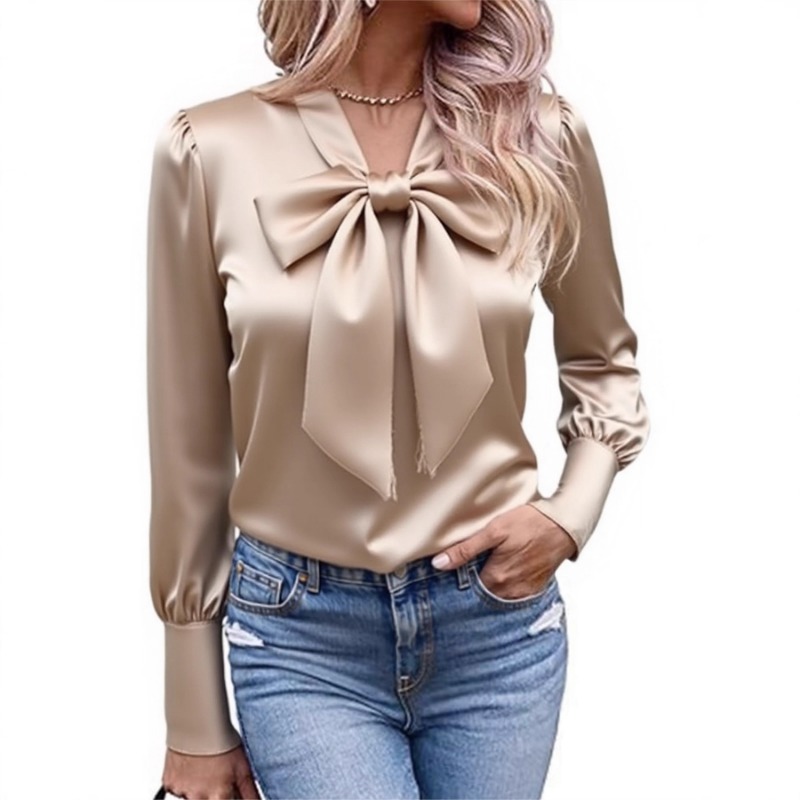 Satin Bow Tie - Women Solid Satin Blouse Bow Tie