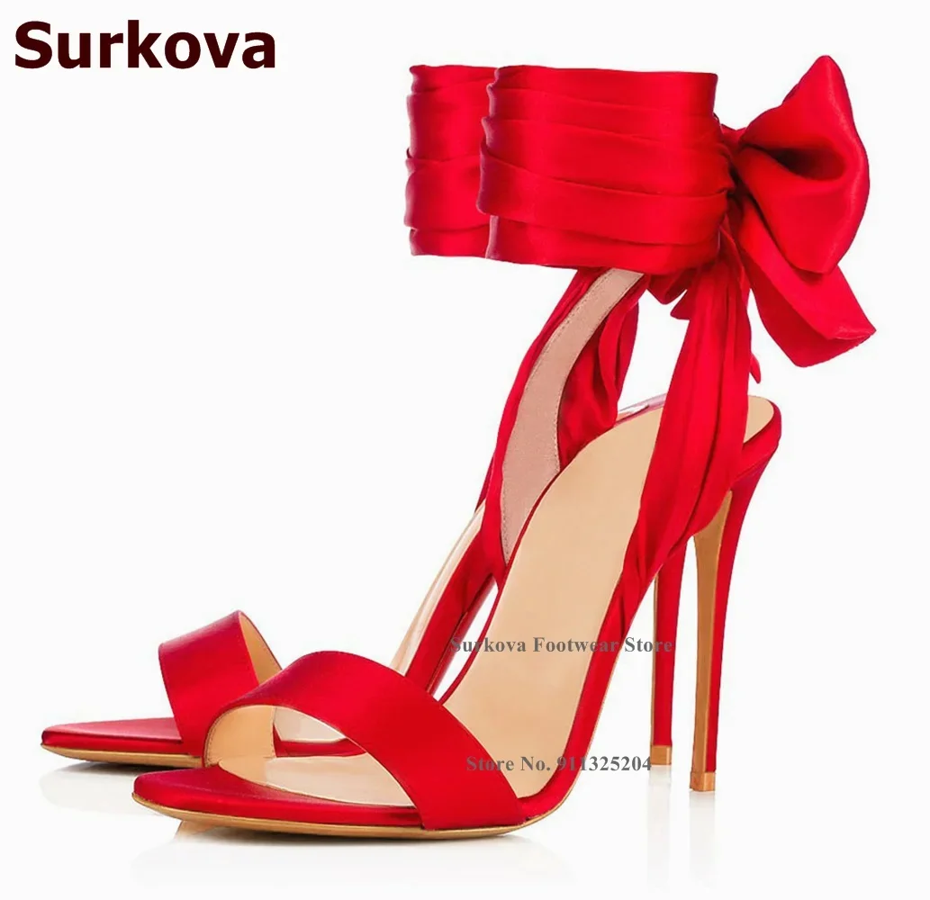 Satin Bow Tie - Surkova Hot Red Satin Fabric Big
