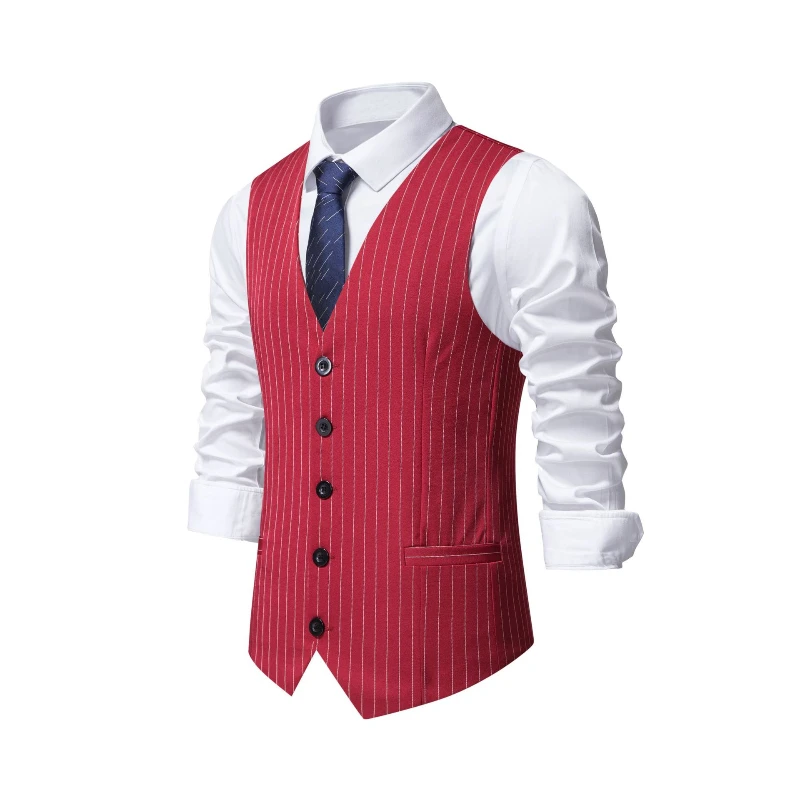 2026 New Red Striped Suit Vest - Khaki Formal Wear Men 评论和价格