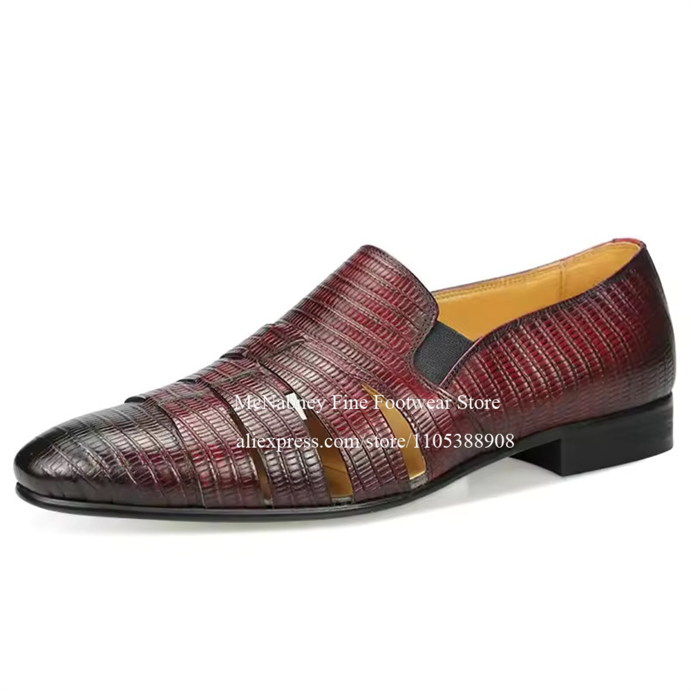 Breathable Cutout Burgundy Bla - Formal Men Daily Wear Shoes 评论和价格