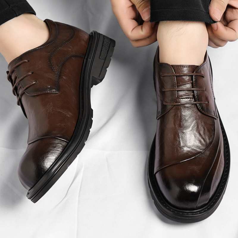 Brown Burnished Genuine Leathe - Men Formal Wear Fashion 评论和价格