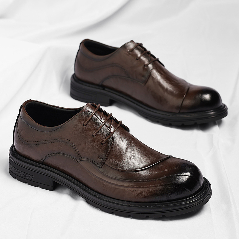 Brown Burnished Genuine Leathe - Men Formal Wear Fashion 评论和价格