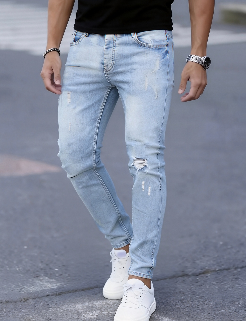 Men'S Slim Fit Stretch Ripped  - Men Formal Wear With Jeans 评论和价格