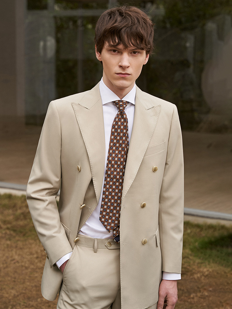 30% Wool Men Suits Set Blazer  - Khaki Formal Wear Men 评论和价格